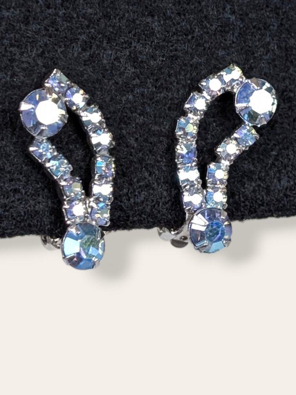 V. Blue Austrian AB Crystal Earrings - Picture 2 of 5